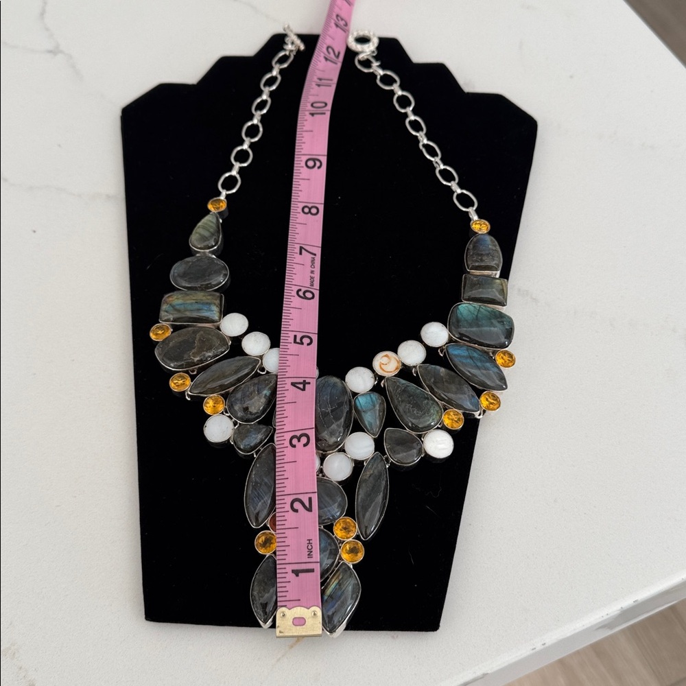 Statement Necklace 925 Silver Elegant Multi-Stone… - image 5